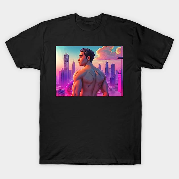 Lofi Shirtless Thai Man Overlooking City 03 T-Shirt by Korey Watkins